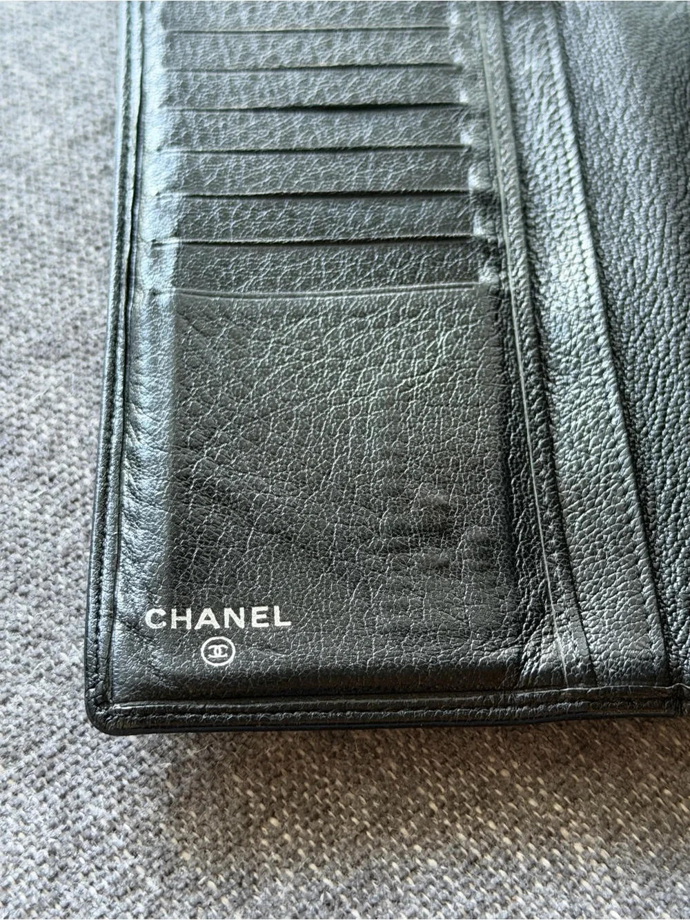 CHANEL Black Long Wallet Silver CC Logo
